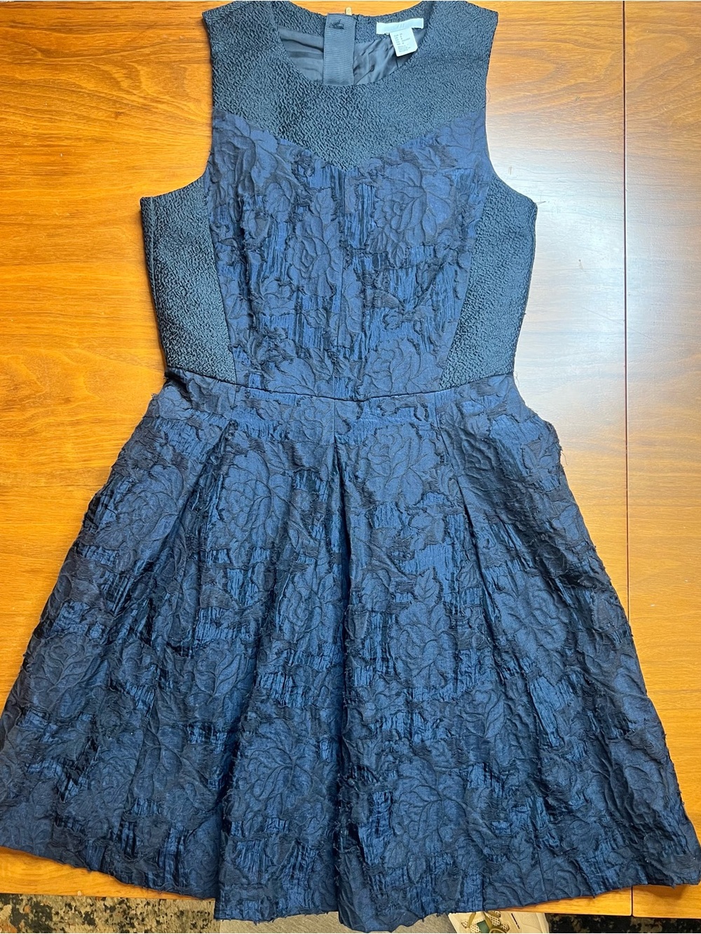 H&M Navy Blue & Black Jacquard Sleeveless Dress with Pockets - Size 8